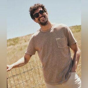 MARINE LAYER Men’s Vintage Heavy Slub Pocket Tee Taupe Brown Sz Small Relaxed